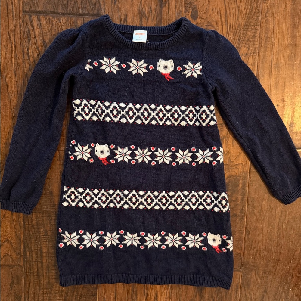 Gymboree Navy Polar Bear Sweater Dress with White and Red Accents